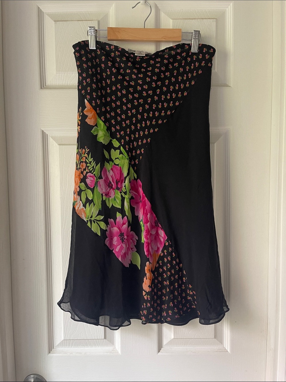 Vintage Y2K S.L.B. 100% Silk Floral & Polka Dot Midi Skirt